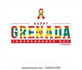 GRENADA Independence Day vector design on a white background, Typographic Design of GRENADA Independence Day, GRENADA flag typography with ribbon flag, Vector design of Grenada national day