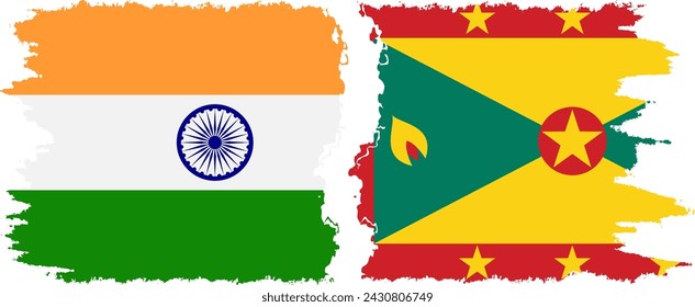 Granada e India grunge banderas de conexión, vector