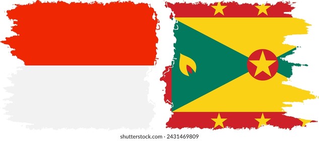 Granada e Indonesia grunge banderas de conexión, vector