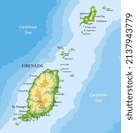 Grenada islands highly detailed physical map