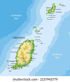 Grenada islands highly detailed physical map