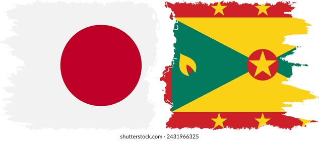 Grenada and Japan grunge flags connection, vector