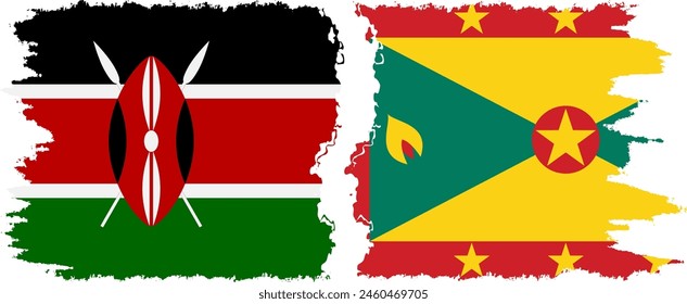 Grenada and Kenya grunge flags connection, vector