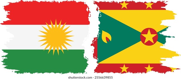 Grenada and  Kurdistan grunge flags connection, vector