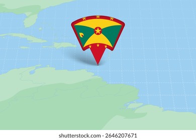 Locación de Granada destacada en el mapa estadounidense con el ícono de la bandera. Diseño detallado del Vector.