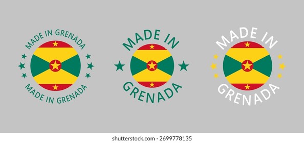 Grenada Made in Stamp in circle with flag on white background