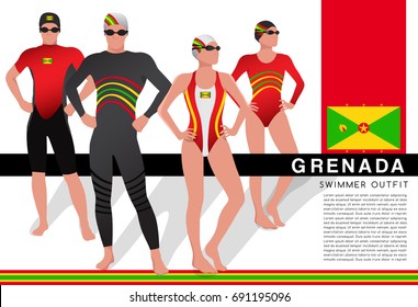 Grenada : Male and Female Swimmers : Swimmers in National Swimsuits : Vector Illustration