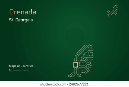 Grenada Map with a capital of St. George's Shown in a Microchip Pattern with processor. E-government. World Countries vector maps. Microchip Series	
