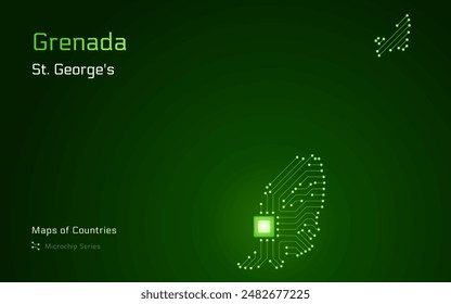 Grenada Map with a capital of St. George's Shown in a Microchip Pattern with processor. E-government. World Countries vector maps. Microchip Series	
