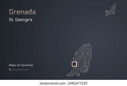 Grenada Map with a capital of St. George's Shown in a Microchip Pattern with processor. E-government. World Countries vector maps. Microchip Series	
