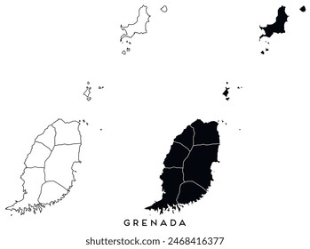 Granada mapa de las regiones de la ciudad distritos Vector negro sobre blanco y contorno
