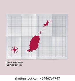 Grenada map country in folded grid paper