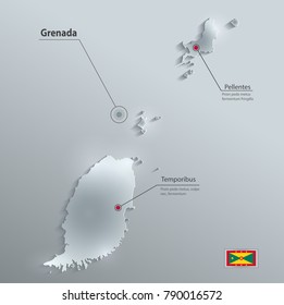 Grenada map flag glass card paper 3D vector
