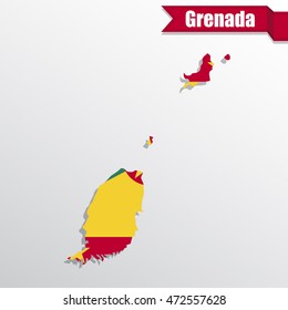 Grenada map with flag inside and ribbon