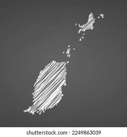 Grenada map hand drawn sketch. Vector concept illustration flag, scribble map. Country map for infographic, brochures and presentations isolated on black background. Vector illustration.