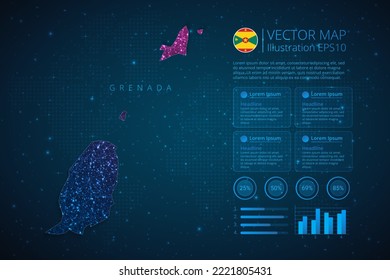 Grenada map infographics template for diagram, graph, presentation and chart with abstract geometric mesh polygonal light concept on blue background. Vector Illustration EPS10.