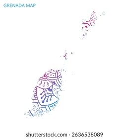 Grenada Map Mandala with Colorful Details Textured Vector Design Template on White Background.