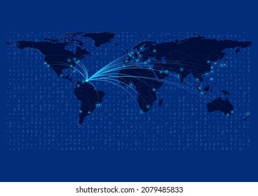 Grenada map for technology or innovation or export concepts. Connections of the country to major cities around the world. File is suitable for digital editing and prints of all sizes.