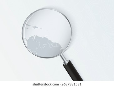 Grenada Map Under Magnifying Glass with National Flag Overlay. The image represents geographical focus, national identity, and exploration.