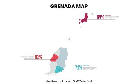 Grenada Modern Map Percentage Infographic Template, Detailed infographic map of Grenada