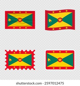 Grenada national flag in four different styles.