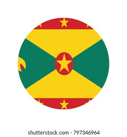 Grenada national flag, Round glossy Button with flag of Grenada with the reflection of light and shadow realistic. Icon of country.