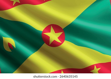 Grenada national flag waving in the wind, realistic detailed silk texture
