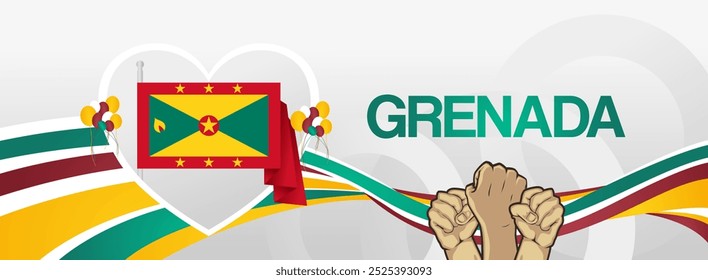 Grenada national or independence day modern banner with flag. Abstract art background for national holiday greeting card, sport and music event poster. Horizontal templates