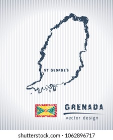 Grenada national vector drawing map on white background