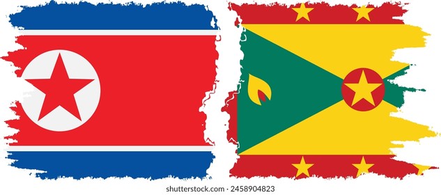 Grenada and North Korea grunge flags connection, vector
