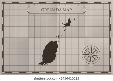 Grenada old classic country map. Vintage antique map paper style