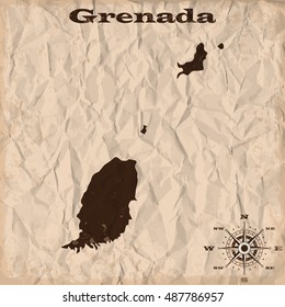 Grenada old map with grunge and crumpled paper. Vector illustration
