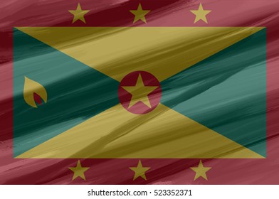 Grenada painted / drawn vector flag. Dramatic, unusual look. Vector file contains flag and texture layers