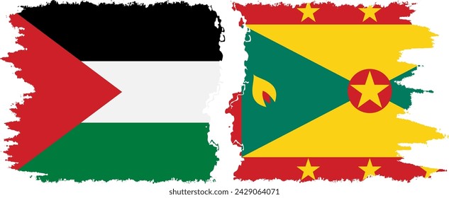 Granada y Palestina grunge banderas de conexión, vector