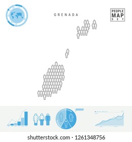 Grenada People Icon Map. People Crowd in the Shape of a Map of Grenada. Stylized Silhouette of Grenada. Population Growth and Aging Infographic Elements. Vector Illustration Isolated on White.
