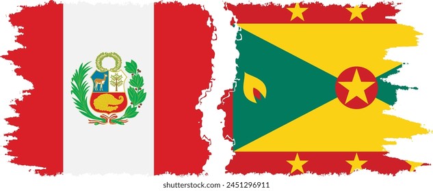 Grenada and Peru grunge flags connection, vector
