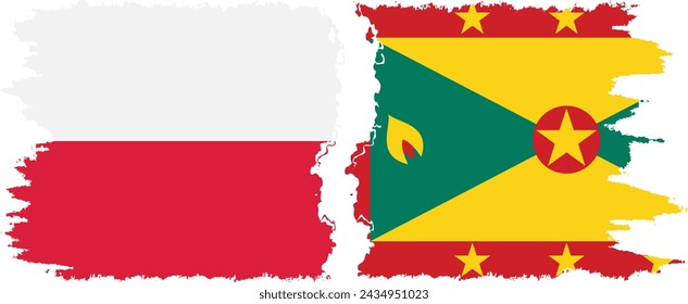 Grenada and Poland grunge flags connection, vector