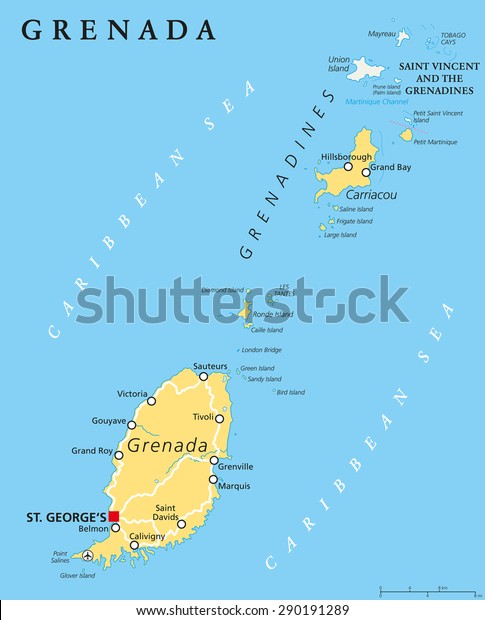 Map Of St George S Grenada Grenada Political Map Capital St Georges Stock Vector (Royalty Free)  290191289 | Shutterstock