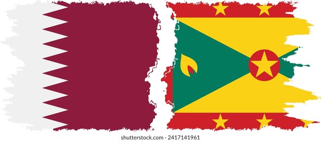 Grenada and Qatar grunge flags connection, vector