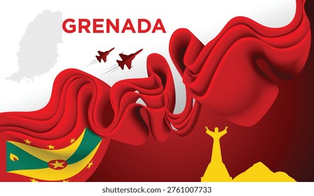 Grenada Ribbon Flag Abstract Red Yellow Green Nutmeg Design