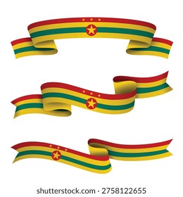 GRENADA Ribbon Flag Set, GRENADA National Flag Banner Collection with Wavy Ribbon Design