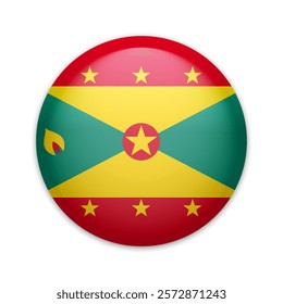 Grenada round badge icon. Grenada national flag button isolated on white. Vector illustration