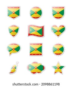 Grenada - set of country flags in the form of stickers of various shapes. Vector illustration