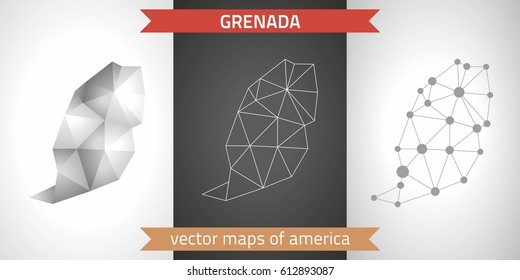 Grenada. Set graphic vector maps of Grenada, polygonal, grey, mosaic, triangle illustrations