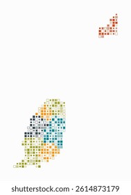 Grenada, shape of the country build of colored cells. Digital style map of the Grenada on white background. Small size square blocks. Vibrant vector illustration.