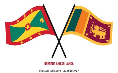 Grenada and Sri Lanka Flags Crossed And Waving Flat Style. Official Proportion. Correct Colors.