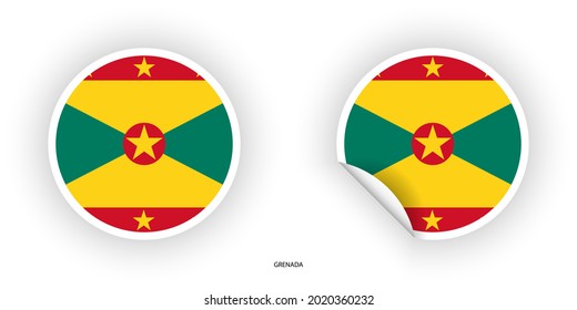 Grenada sticker flag icon set in circle shape and circle shape with peel off on white background.