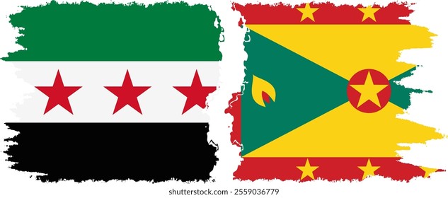 Grenada and Syrian Revolution grunge flags connection, vector