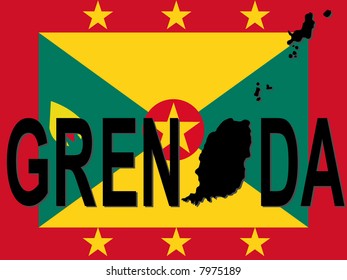 Grenada text with map on flag illustration