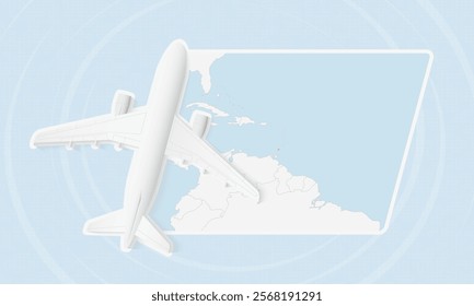 Grenada Travel Illustration with Plane and National Flag. Ideal for travel agencies, promotional materials, or geographic content related to Grenada.